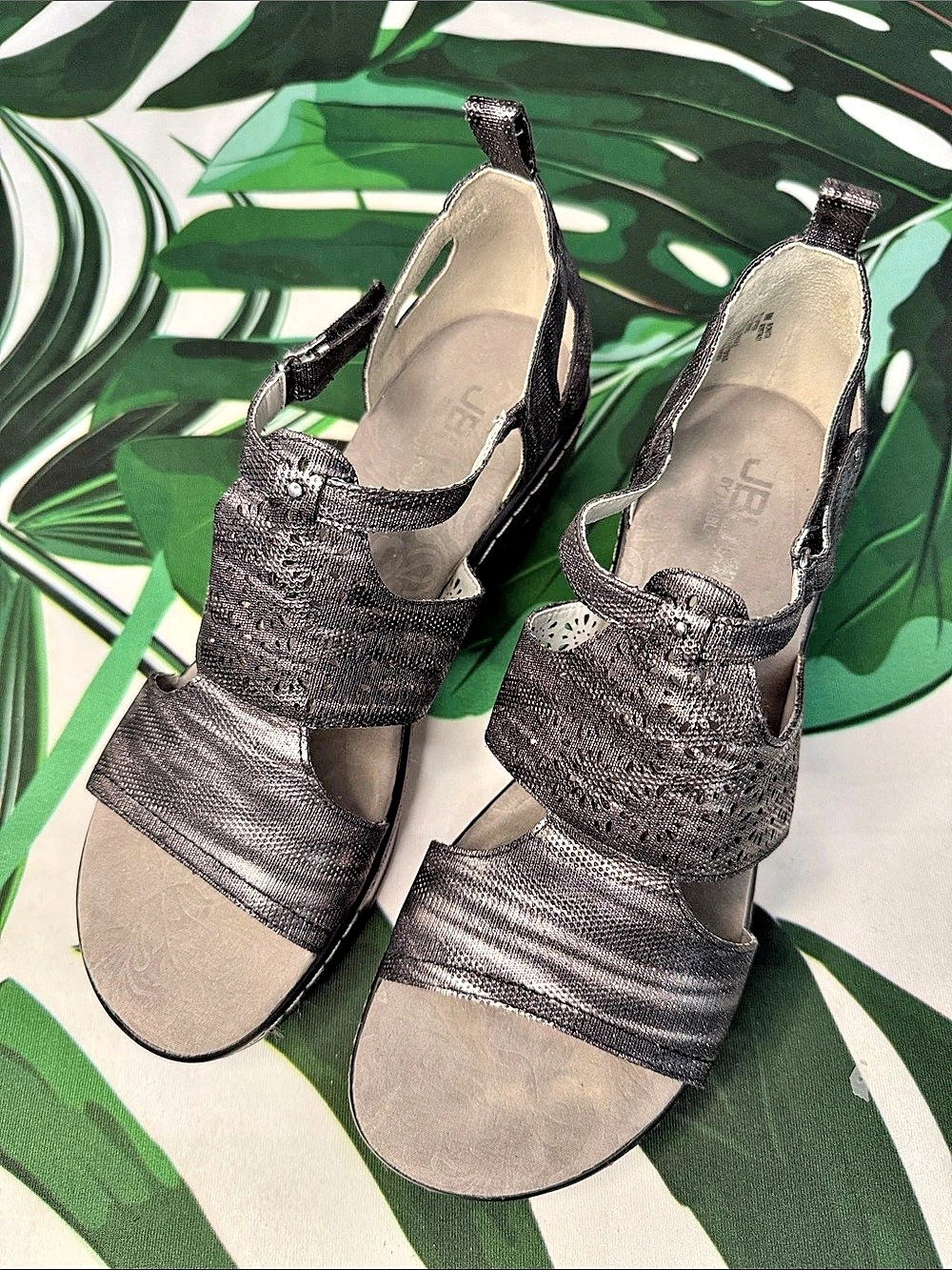 JBU Metallic Wedge Sandals in Black & Gray - Picture 4 of 12